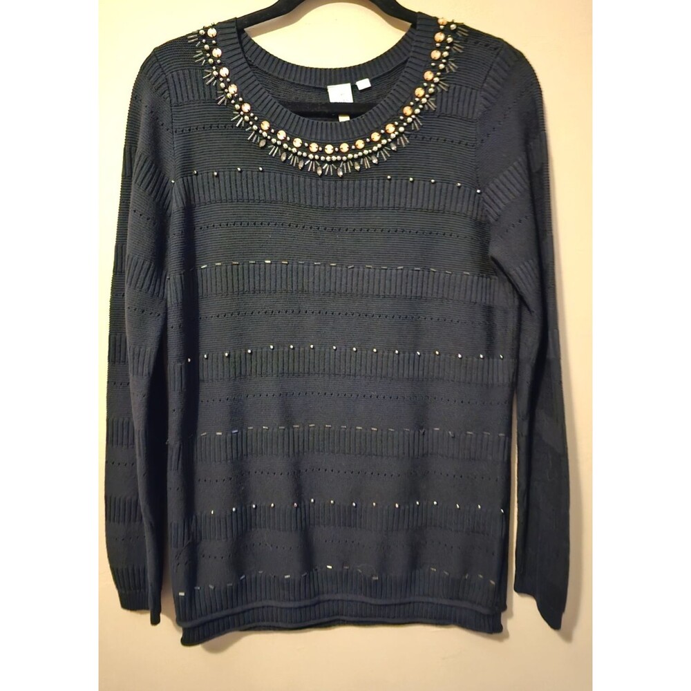 Seen Worn Kept Pullover Sweater Women's L, embellished, Black-Anthropologie